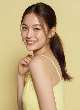 korean beauty model, yellow tone, k-beauty