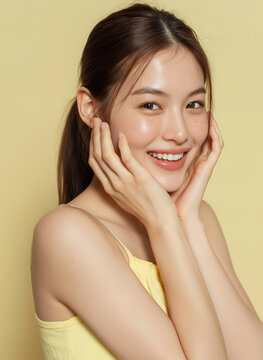 korean beauty model, yellow tone, k-beauty