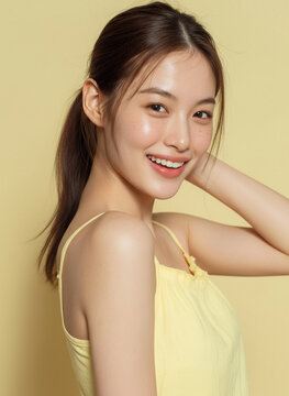 korean beauty model, yellow tone, k-beauty