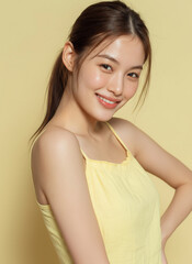 Obraz premium korean beauty model, yellow tone, k-beauty
