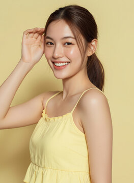 korean beauty model, yellow tone, k-beauty