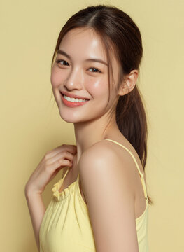 korean beauty model, yellow tone, k-beauty
