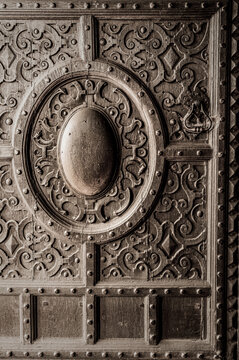 Studded Oak Door At An English Country House In Essex