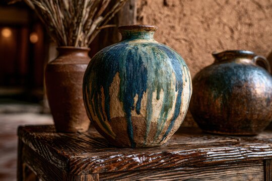 Artistic handmade ceramic vases with unique glazes for decor and.