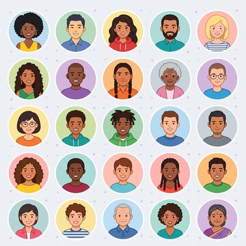 Diverse smiling people illustration set