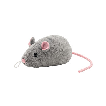 Plush gray toy mouse with pink ears and tail for cats and small pets