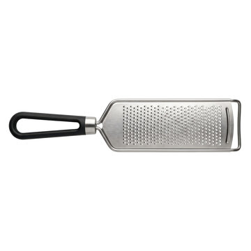 Stainless steel grater with black handle for kitchen use