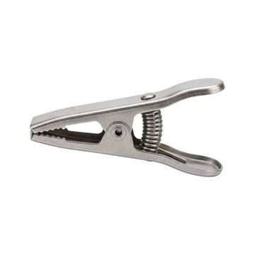 Heavy duty metal clamp with serrated jaws and strong spring mechanism