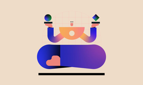 Abstract Person Balancing Choices in Geometric Meditation Illustration