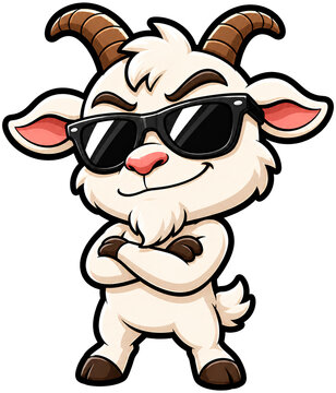 The goat is posing gracefully in a cool manner.