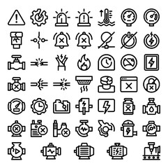 Fototapeta premium Industrial Warning and Machinery Failure Outline Vector Icon Set
