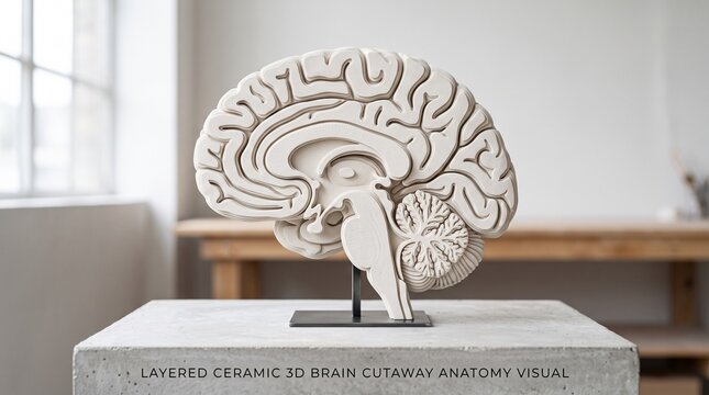 Layered Ceramic 3D Brain Cutaway Anatomy Visual