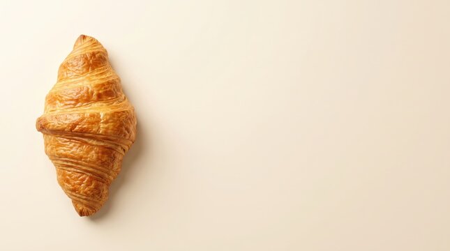 Golden butter croissant on an ivory background, view