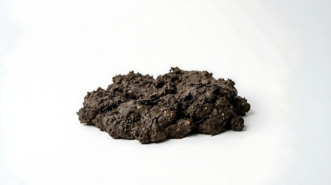 Pile of Wet Dark Mud or Organic Fertile Soil Isolated on Plain White Background for Agriculture