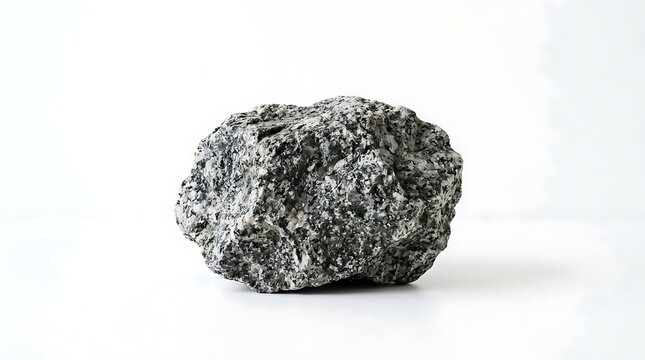 Single natural grey granite rock with speckled mineral texture isolated on a white background