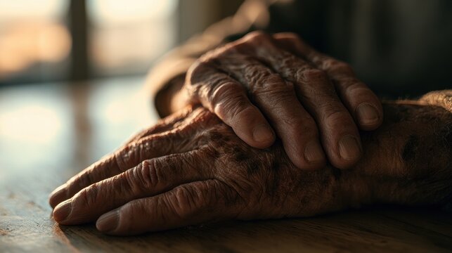 Detalhes da pele e rugas das m&Atilde;&pound;os de um homem idoso