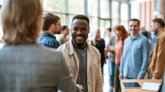 Diverse veterans engaging in a modern office hiring event for National Hire A Veteran Day