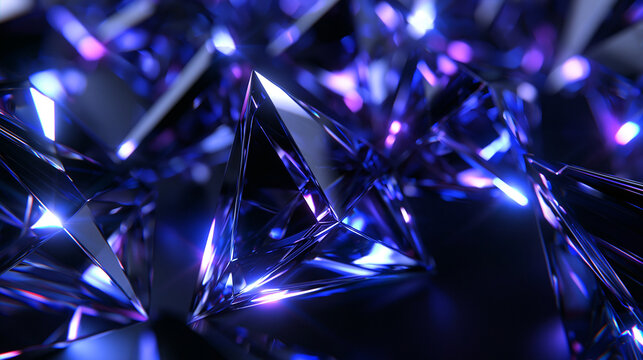 Abstract Glowing Blue and Purple Geometric Crystals Background