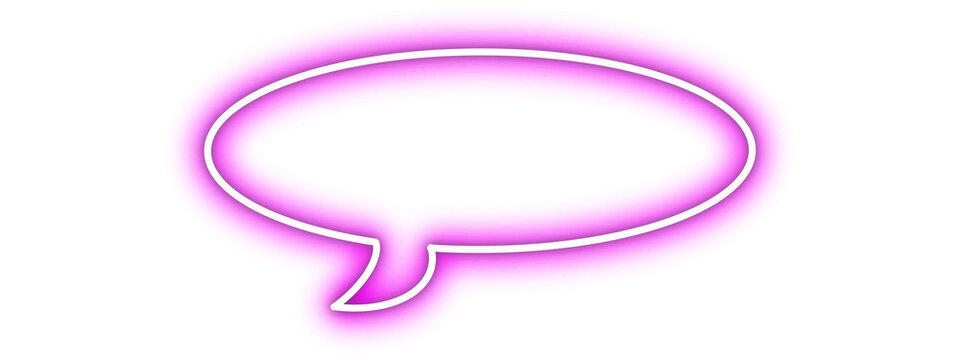 Glowing pink neon speech bubble isolated, PNG background, template