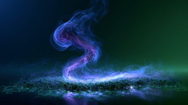 Abstract Magical Glowing Energy Swirl with Blue Smoke and Sparkles