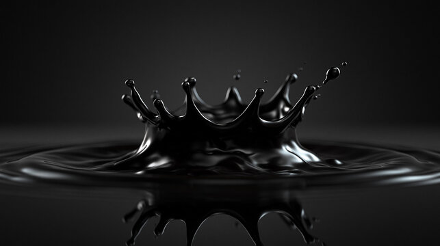 Black Oil Splash Forming Crown Shape on Dark Surface