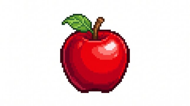 Highly detailed 32-bit pixel art red apple, isolated, centered composition, crisp clean pixels, vibrant colors, subtle shading, retro game asset, transparent background