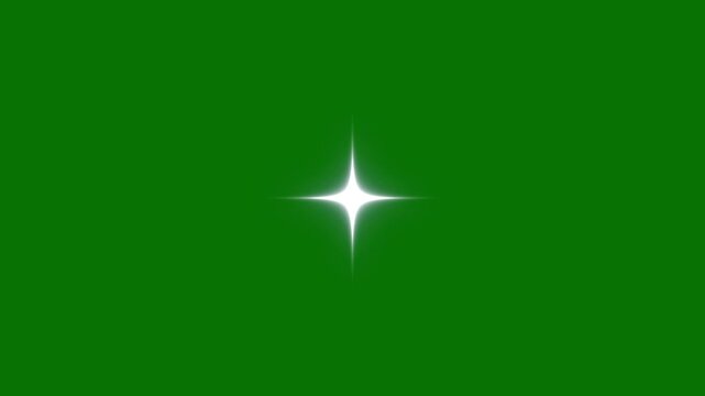White sparkling twinkle star animation with glowing glitter shine, magical fairy light burst, retro doodle cartoon blinking star effect on transparent alpha green background, seamless festive 4K