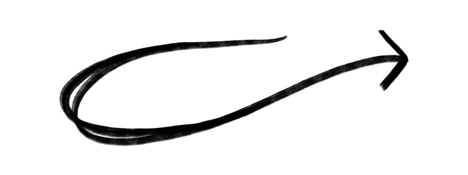 Black curved arrow pointing right on simple background