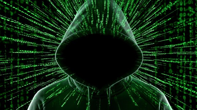 An anonymous hacker wearing a mask launches a cyber attack on a secure digital network.