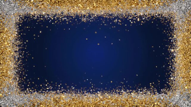 紺色の背景に金色と銀色の粗い粒子が厚く縁取る矩形フレームの動画