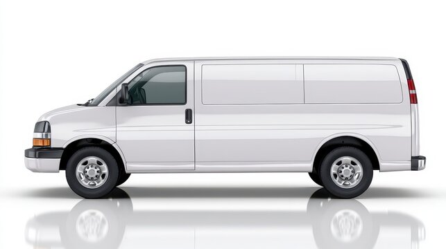 Generic cargo van side profile on white background for catalog photography