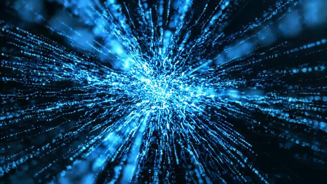 Blue Digital Data Burst Expanding in Cyber Space - Futuristic Tech Animation