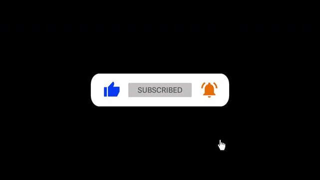 Animated YouTube Subscribe Button for Video Overlay. Like Subscribe Bell Notification Button, subscribe to channel. Transparent Background