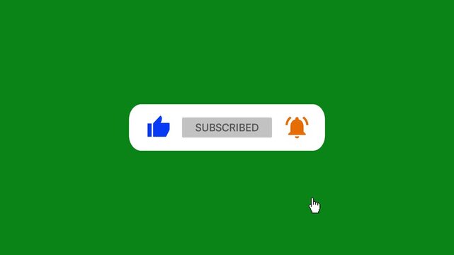 Animated YouTube Subscribe Button for Video Overlay. Like Subscribe Bell Notification Button, subscribe to channel. Green Screen