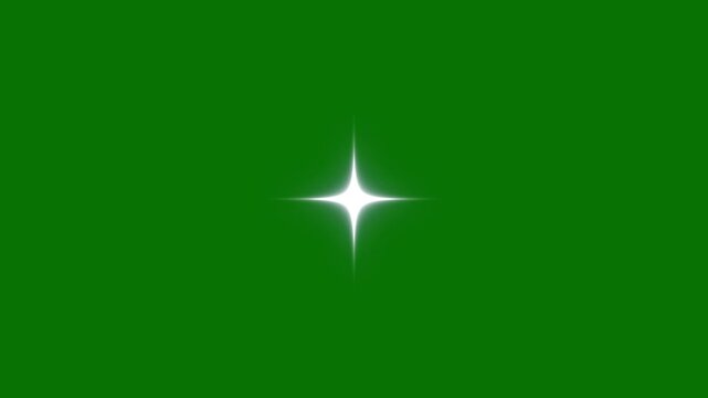 Single glowing twinkle star sparkle animation on transparent green background, magical fairy glitter shine effect with shimmering white light burst, cartoon doodle blinking star overlay, seamless 4K
