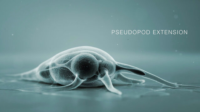 Microscopic view of amoeba extending pseudopod for movement and feeding purposes