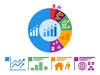 Naklejka premium Colorful infographic with charts and icons for business data.