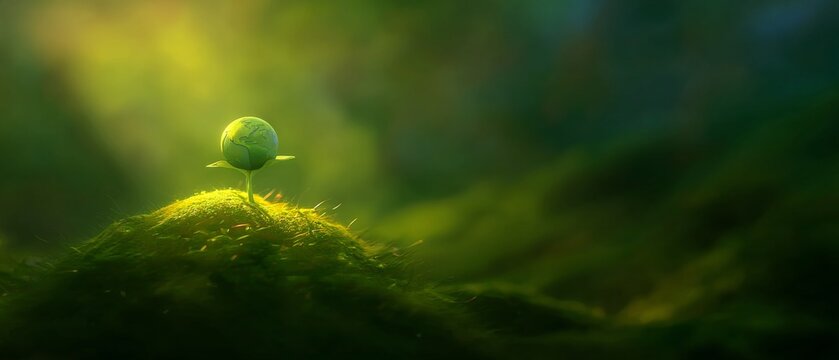 Earth's green renaissance: a visual ode to nature's renewal. True vision. Celebrating earth and ecology: seeds sprouting on a global canvas. Daily life. Everyday scene.