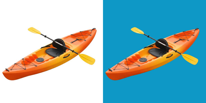 Two colorful kayaks floating on calm blue water