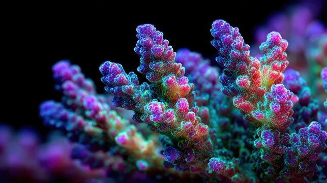 Vibrant coral reef detail showing colorful polyps underwater macro