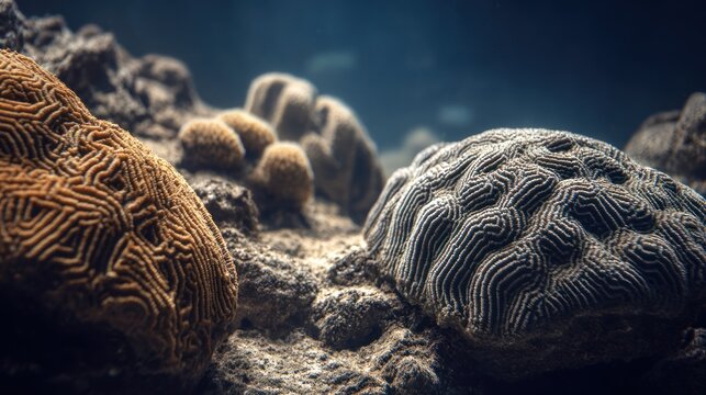 Underwater coral reef scene showcasing various textures and patterns
