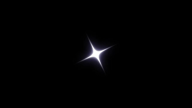 Sparkling fairy glitter star animation with bright glowing twinkle light, white doodle blinking shine effect, magical flash burst on transparent alpha black background, seamless looping 4K