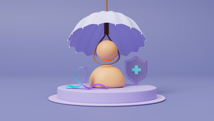 World Suicide Prevention Day concept with awareness purple and teal ribbon on September. Design for poster, greeting card, banner and background. Supporting people life and illness. 3d rendering