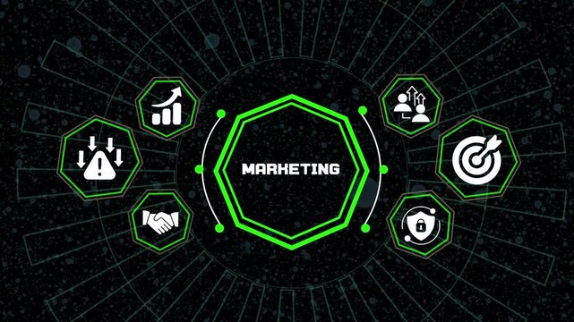 Digital Marketing concept showcasing futuristic business strategy, brand promotion, customer engagement, enterprise growth and performance analytics.