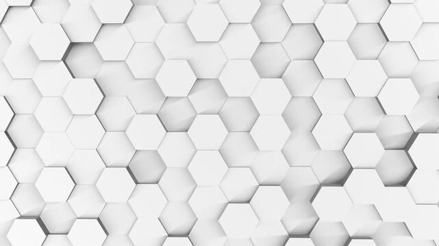 Abstract white 3D hexagon honeycomb pattern moving background animation