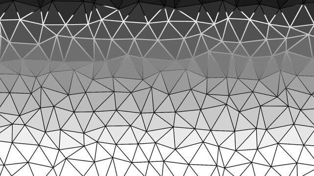 Abstract monochrome low poly triangular mesh background with gradient light wave loop