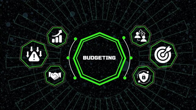 Budgeting concept featuring financial planning, enterprise cost management, business forecasting and digital performance analytics dashboard.