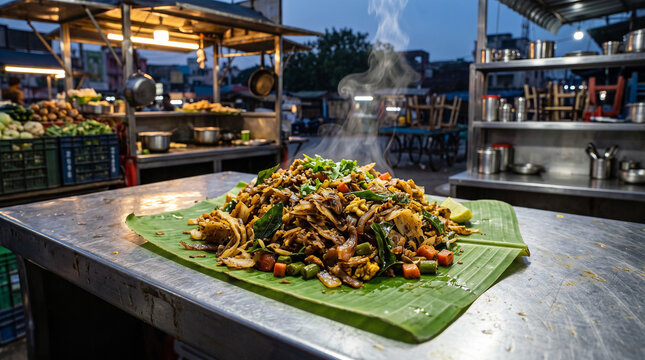 Kottu Parotta (or Kottu Roti), a popular South Asian street food made by chopping flatbread on a hot griddle with vegetables, eggs, or meat.