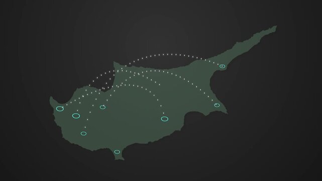 Cyprus Map Network Animation with Data Signals Connecting Different Locations, Global Technology Concept