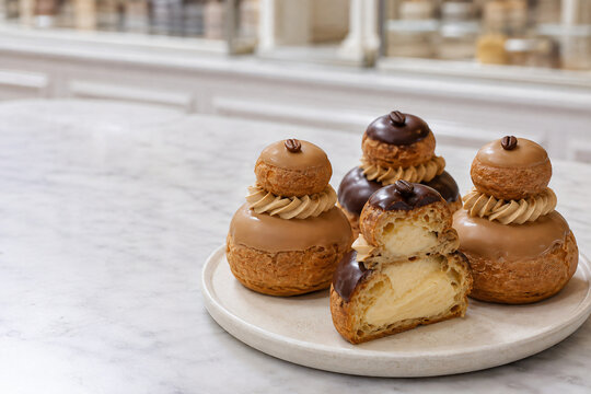 French Religieuse Choux Pastries with Coffee and Chocolate Cream